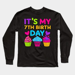 7 Years Old Rainbow Girls 7Th Birthday For Girls Kids Long Sleeve T-Shirt